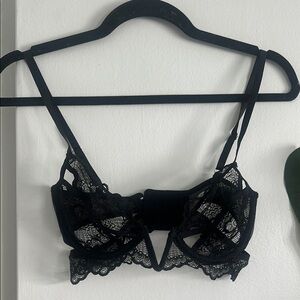 Thistle and Spire Black Lace Bra with Geometric Panels